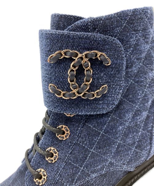 CHANEL（シャネル）CHANEL (シャネル) デニムレースアップブーツ ネイビー サイズ:38Cの古着・服飾アイテム