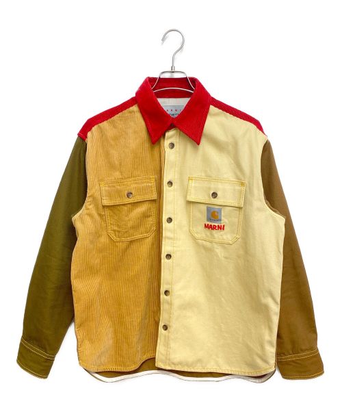 MARNI（マルニ）MARNI (マルニ) Carhartt WIP (カーハートダブリューアイピー) 23SS カラーブロックオーバーシャツ ブラウン サイズ:S 未使用品の古着・服飾アイテム
