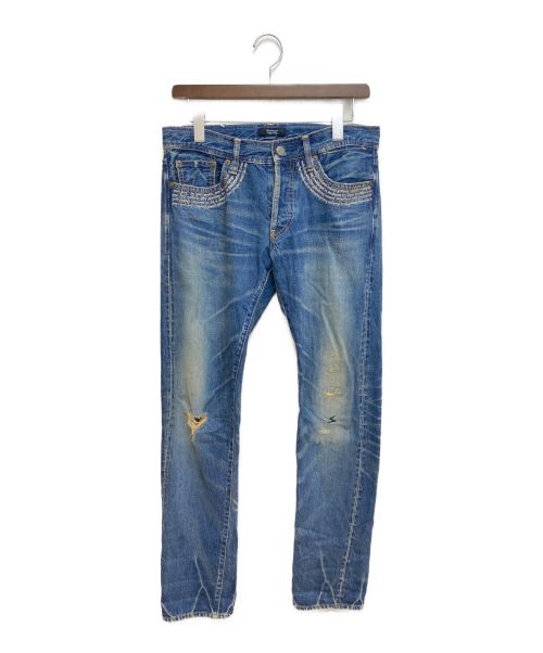 UNDERCOVER（アンダーカバー）UNDERCOVER (アンダーカバー) パティスミス歌詞刺繍リペア加工デニムパンツ インディゴ サイズ:2の古着・服飾アイテム