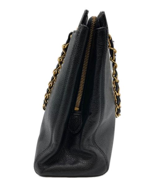 CHANEL（シャネル）CHANEL (シャネル) キャビアスキン チェーントートバッグ ブラックの古着・服飾アイテム