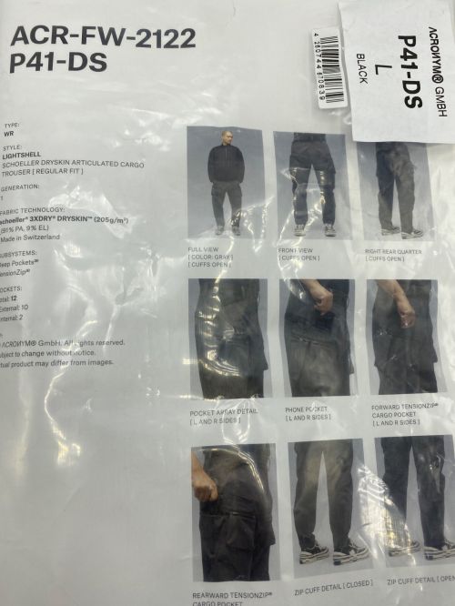 ACRONYM（アクロニウム）ACRONYM (アクロニウム) SCHOELLER DRYSKIN ARTICULATED CARGO  TROUSER ブラック サイズ:Lの古着・服飾アイテム