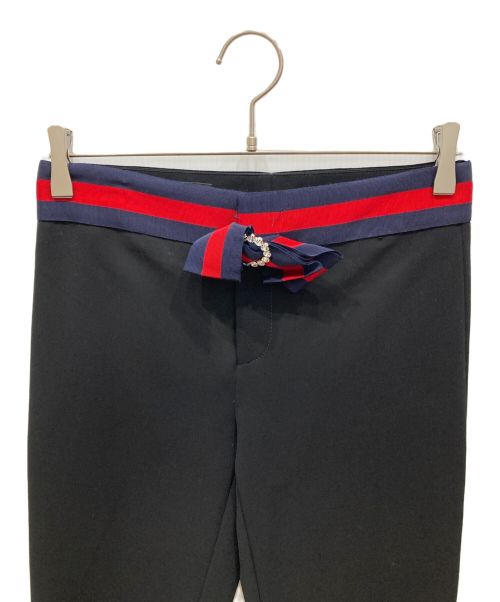 GUCCI（グッチ）GUCCI (グッチ) シェリーライン リボン装飾 トラウザーパンツ 475867 ブラック サイズ:36の古着・服飾アイテム