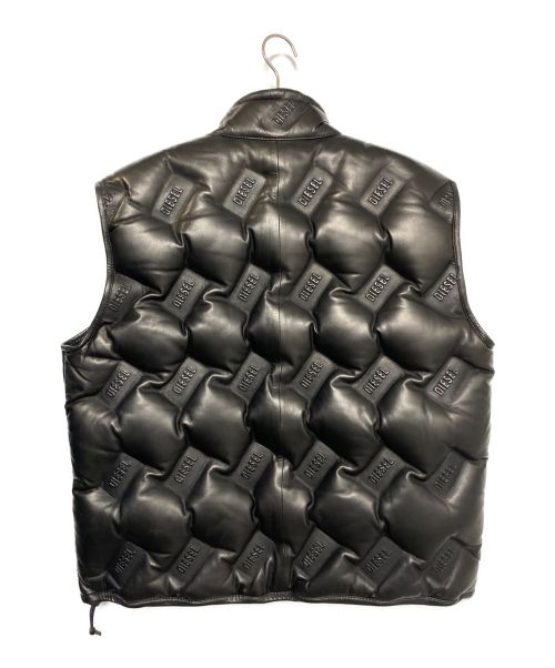 DIESEL（ディーゼル）DIESEL (ディーゼル) エンボスロゴレザーダウンベスト ブラック サイズ:Mの古着・服飾アイテム