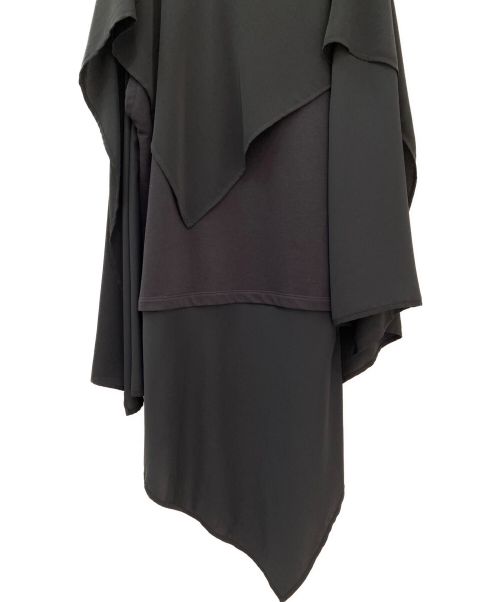 MM6 Maison Margiela（エムエムシックスメゾンマルジェラ）MM6 Maison Margiela (エムエムシックス メゾンマルジェラ) アシンメトリックスウェットドレープカットソー ブラック サイズ:XSの古着・服飾アイテム