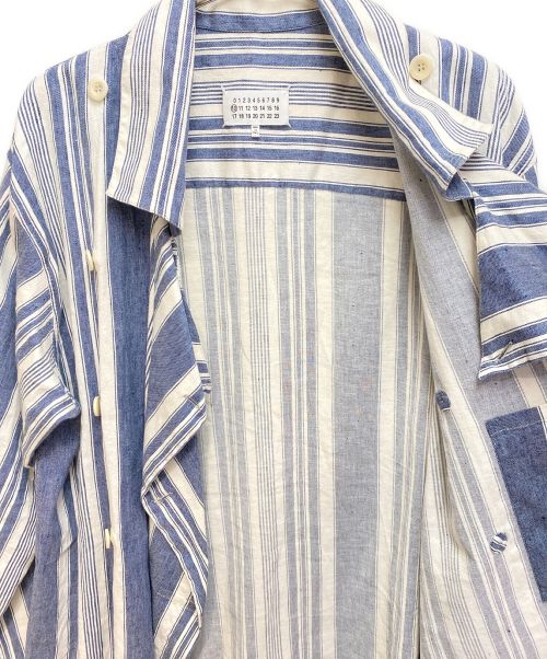Maison Margiela（メゾンマルジェラ）Maison Margiela  (メゾンマルジェラ) リネンストライプホスピタルコート ブルー×ホワイト サイズ:46の古着・服飾アイテム