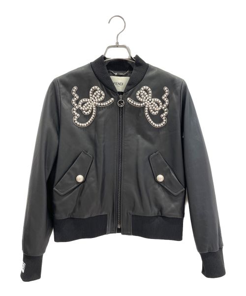 FENDI（フェンディ）FENDI (フェンディ) リボンパールレザージャケット ブラック サイズ:42の古着・服飾アイテム