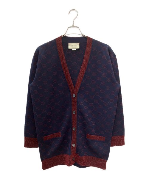 GUCCI（グッチ）GUCCI (グッチ) GGロゴラメニットカーディガン ネイビー サイズ:Sの古着・服飾アイテム