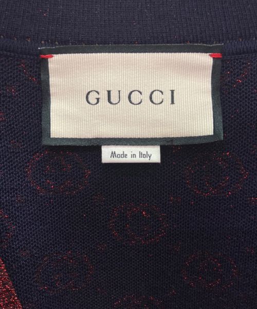 GUCCI（グッチ）GUCCI (グッチ) GGロゴラメニットカーディガン ネイビー サイズ:Sの古着・服飾アイテム