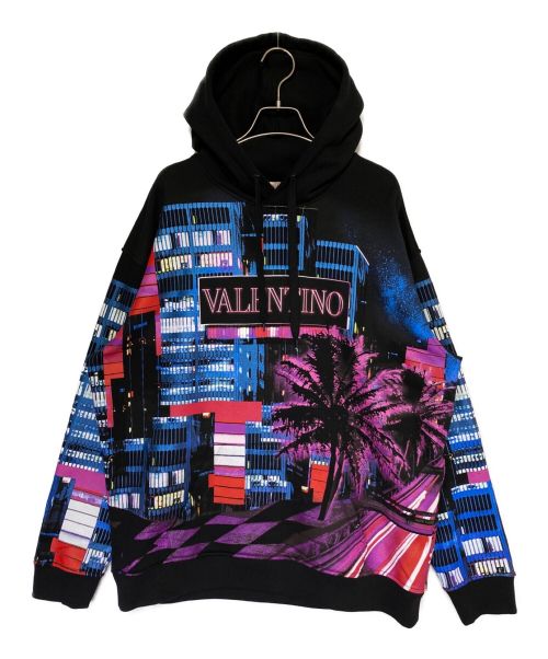 VALENTINO（ヴァレンティノ）VALENTINO (ヴァレンティノ) Electric City Printed Hoodie ブラック サイズ:Mの古着・服飾アイテム