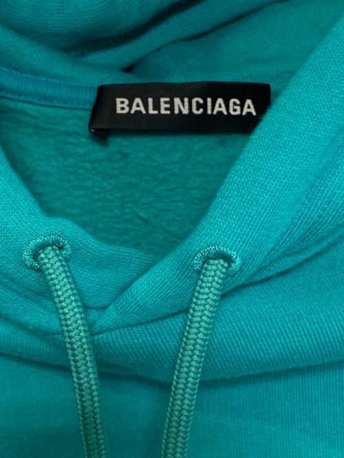 BALENCIAGA（バレンシアガ）BALENCIAGA (バレンシアガ) フードロゴ プルオーバー スウェット パーカー ターコイズブルー サイズ:XXSの古着・服飾アイテム