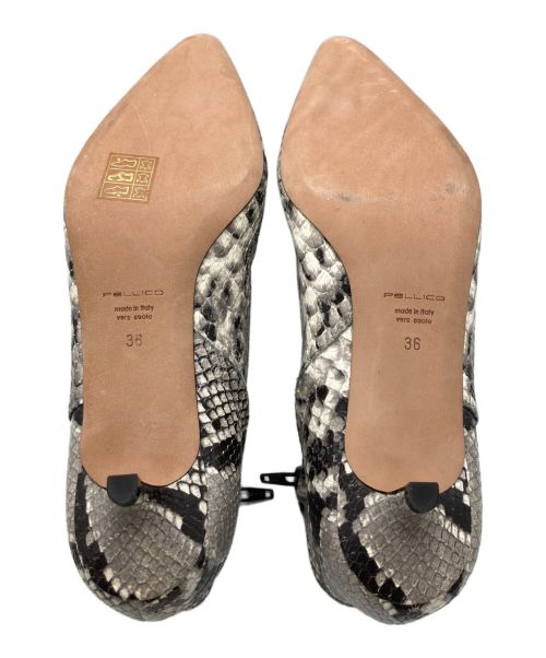 PELLICO（ペリーコ）PELLICO (ペリーコ) パイソン柄ポインテッドショートブーツ グレー×ブラック サイズ:36の古着・服飾アイテム