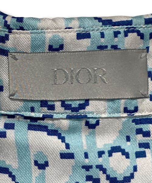 DIOR HOMME（ディオール オム）DIOR HOMME (ディオール オム) オブリーク ピクセル シルクツイル ハワイアンシャツ ブルー×ホワイト サイズ:39の古着・服飾アイテム