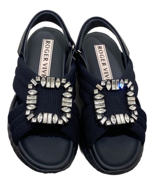 Roger Vivier（ロジェ ヴィヴィエ）Roger Vivier (ロジェ ヴィヴィエ) ヴィヴランライトストラスバックル ファブリック サンダル ブラック サイズ:40の古着・服飾アイテム