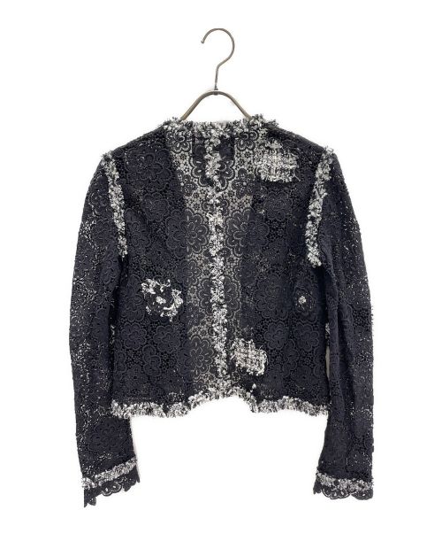 CHANEL（シャネル）CHANEL (シャネル) Camellia Lace Jacket ブラック×ホワイト サイズ:34の古着・服飾アイテム