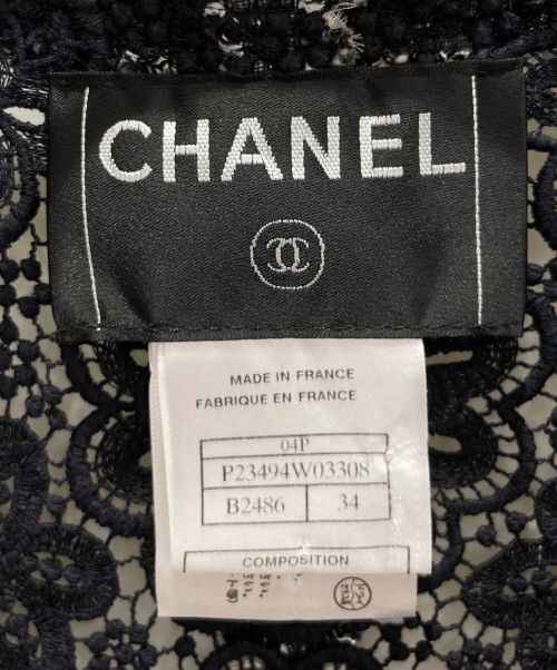 CHANEL（シャネル）CHANEL (シャネル) Camellia Lace Jacket ブラック×ホワイト サイズ:34の古着・服飾アイテム