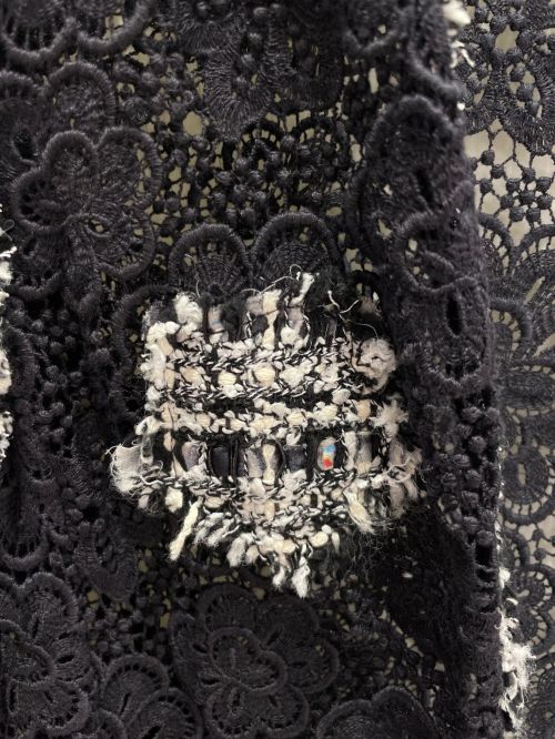 CHANEL（シャネル）CHANEL (シャネル) Camellia Lace Jacket ブラック×ホワイト サイズ:34の古着・服飾アイテム