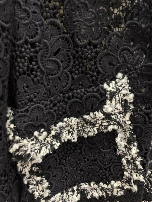 CHANEL（シャネル）CHANEL (シャネル) Camellia Lace Jacket ブラック×ホワイト サイズ:34の古着・服飾アイテム