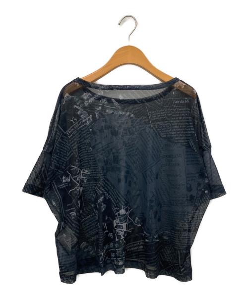 Y's（ワイズ）Y's (ワイズ) ニュースペーパープリント半袖チュールカットソー ブラック サイズ:2の古着・服飾アイテム