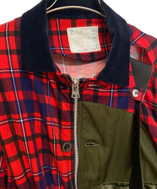 sacai（サカイ）sacai (サカイ) バック付チェックブルゾン レッド サイズ:1の古着・服飾アイテム