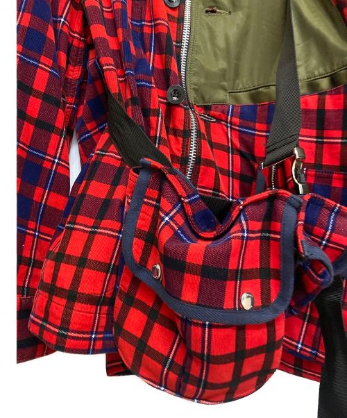 sacai（サカイ）sacai (サカイ) バック付チェックブルゾン レッド サイズ:1の古着・服飾アイテム