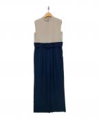 RIM.ARKリムアーク）の古着「スクエアポイントロングオールインワン」｜ベージュ×ネイビー