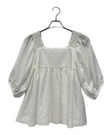 BALLSEY（ボールジィ）の古着「ジャカードシャーリング パフスリーブブラウス」｜ホワイト