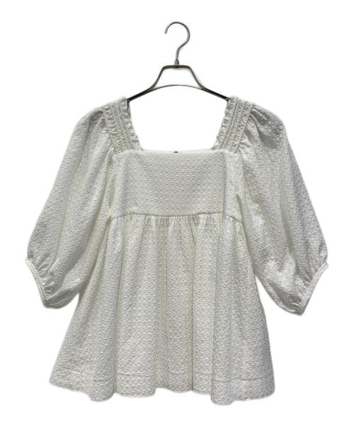 BALLSEY（ボールジィ）BALLSEY (ボールジィ) ジャカードシャーリング パフスリーブブラウス ホワイト サイズ:36の古着・服飾アイテム