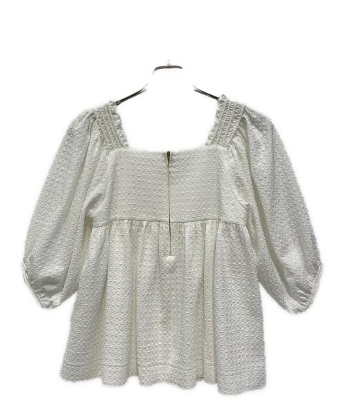 BALLSEY（ボールジィ）BALLSEY (ボールジィ) ジャカードシャーリング パフスリーブブラウス ホワイト サイズ:36の古着・服飾アイテム
