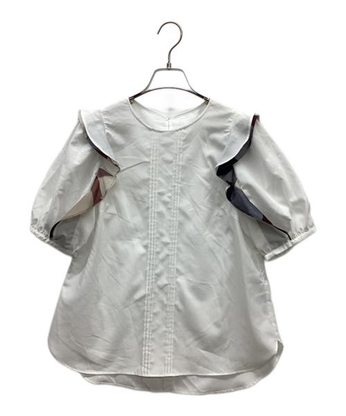 BLUE LABEL CRESTBRIDGE（ブルーレーベルクレストブリッジ）BLUE LABEL CRESTBRIDGE (ブルーレーベルクレストブリッジ) 切替チェックフレアブラウス ホワイト サイズ:36 未使用品の古着・服飾アイテム