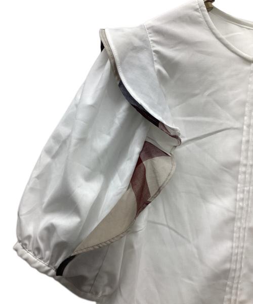 BLUE LABEL CRESTBRIDGE（ブルーレーベルクレストブリッジ）BLUE LABEL CRESTBRIDGE (ブルーレーベルクレストブリッジ) 切替チェックフレアブラウス ホワイト サイズ:36 未使用品の古着・服飾アイテム