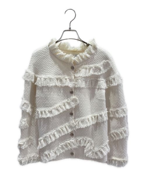 CHANEL（シャネル）CHANEL (シャネル) フリンジスターボタンツイードジャケット ホワイト サイズ:36の古着・服飾アイテム