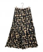 MACPHEEマカフィー）の古着「ブルリープリント アシンメトリーギャザースカート」｜ブラック×ベージュ