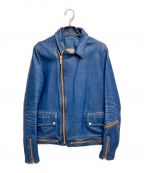 UNDERCOVERアンダーカバー）の古着「14SS distressed effect Bikers Blouson/ヴィンテージ加工ライダースジャケット/Archive」｜ブルー