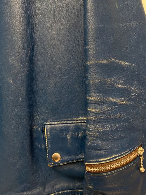 UNDERCOVER（アンダーカバー）UNDERCOVER (アンダーカバー) 14SS distressed effect Bikers Blouson/ヴィンテージ加工ライダースジャケット/Archive ブルー サイズ:2の古着・服飾アイテム