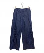 TOMORROW LAND collectionトゥモローランドコレクション）の古着「コットンリネンデニム ハイウエストワイドパンツ」｜ブルー