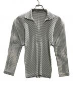 ISSEY MIYAKEイッセイミヤケ）の古着「プリーツボーダーブラウス」｜グレー