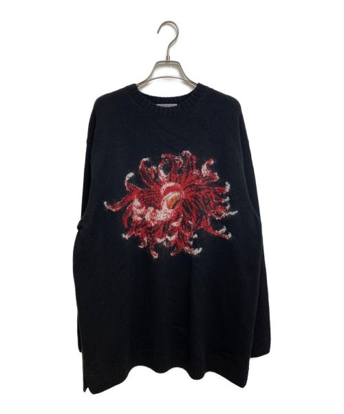 Yohji Yamamoto pour homme（ヨウジヤマモト プールオム）Yohji Yamamoto pour homme (ヨウジヤマモト プールオム) 7G FLOWER INTERSIA JACQUARD CREW NECK ブラック サイズ:3の古着・服飾アイテム