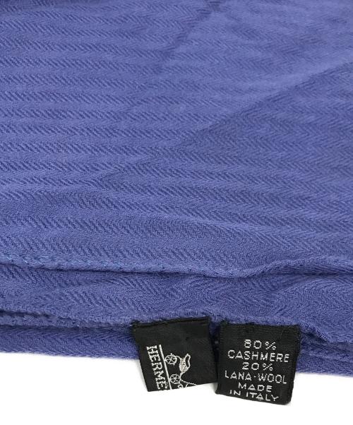 HERMES（エルメス）HERMES (エルメス) Hロゴヘリンボーンカシミヤ混ストール パープルの古着・服飾アイテム