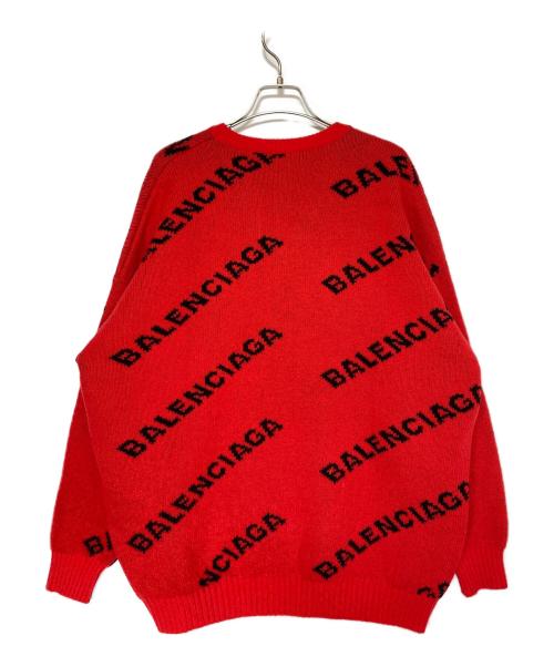 BALENCIAGA（バレンシアガ）BALENCIAGA (バレンシアガ) ALLOVER LOGO CREW KNIT レッド サイズ:XSの古着・服飾アイテム