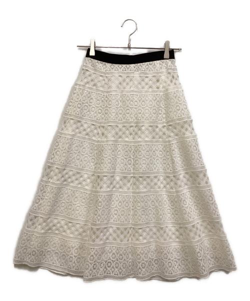 Maglie le cassetto（マーリエ ル カセット）Maglie le cassetto (マーリエ ル カセット) ボーダーレーススカート ホワイト サイズ:SIZE 5の古着・服飾アイテム