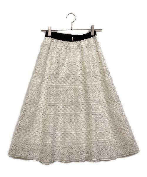 Maglie le cassetto（マーリエ ル カセット）Maglie le cassetto (マーリエ ル カセット) ボーダーレーススカート ホワイト サイズ:SIZE 5の古着・服飾アイテム