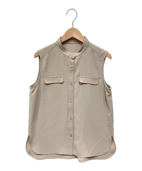 anuans（アニュアンス）anuans (アニュアンス) バックサテンバンドカラーノースリーブブラウス ベージュ サイズ:Freeの古着・服飾アイテム