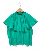 TOMORROW LANDトゥモローランド）の古着「コットンシルク ラッフルカラーブラウス」｜グリーン