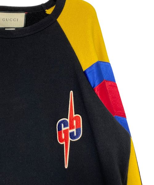 GUCCI（グッチ）GUCCI (グッチ) GGロゴ素材切替バイカラースウェットシャツ ブラック サイズ:XSの古着・服飾アイテム