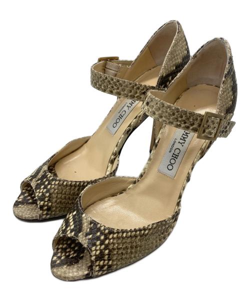 JIMMY CHOO（ジミーチュウ）JIMMY CHOO (ジミーチュウ) 型押しヒールサンダル ベージュ サイズ:36の古着・服飾アイテム