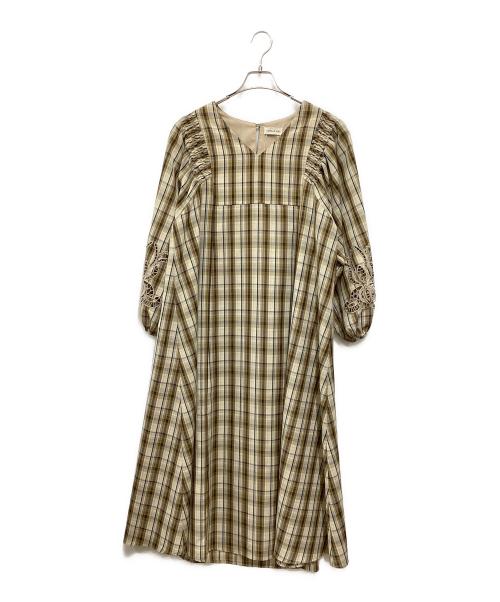 CAMILLE EAU（カミーユオー）CAMILLE EAU (カミーユオー) カットワークフルールワンピース ブラウン×ベージュ サイズ:記載無しの古着・服飾アイテム