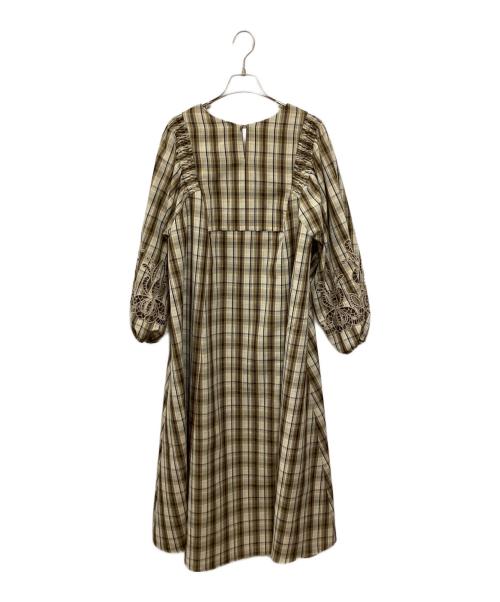 CAMILLE EAU（カミーユオー）CAMILLE EAU (カミーユオー) カットワークフルールワンピース ブラウン×ベージュ サイズ:記載無しの古着・服飾アイテム