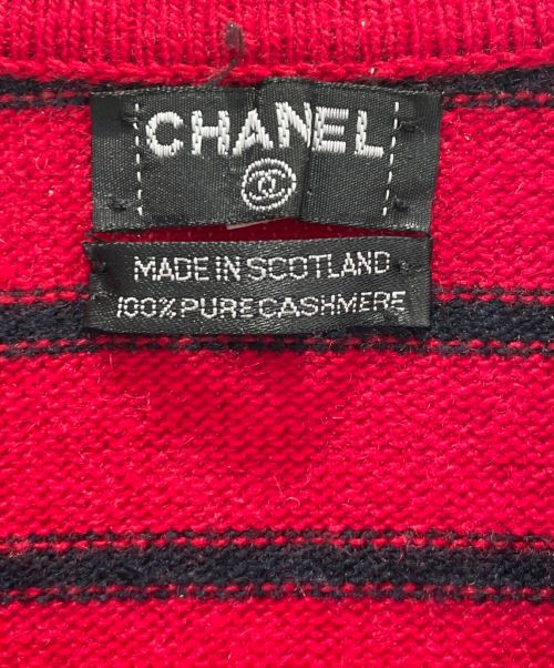 CHANEL（シャネル）CHANEL (シャネル) カシミヤボーダーニットカーディガン レッド サイズ:Mの古着・服飾アイテム