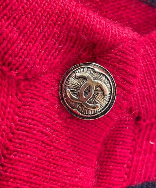 CHANEL（シャネル）CHANEL (シャネル) カシミヤボーダーニットカーディガン レッド サイズ:Mの古着・服飾アイテム
