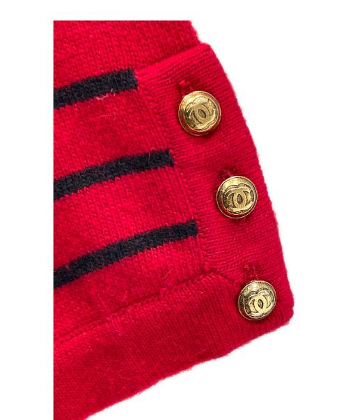CHANEL（シャネル）CHANEL (シャネル) カシミヤボーダーニットカーディガン レッド サイズ:Mの古着・服飾アイテム